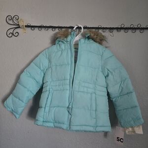 SO Aqua Puffer Jacket with Faux Fur Hood